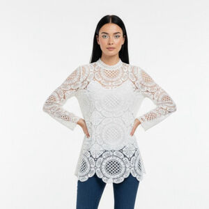 James Coviello White Laced Medallion Blouse - XS
